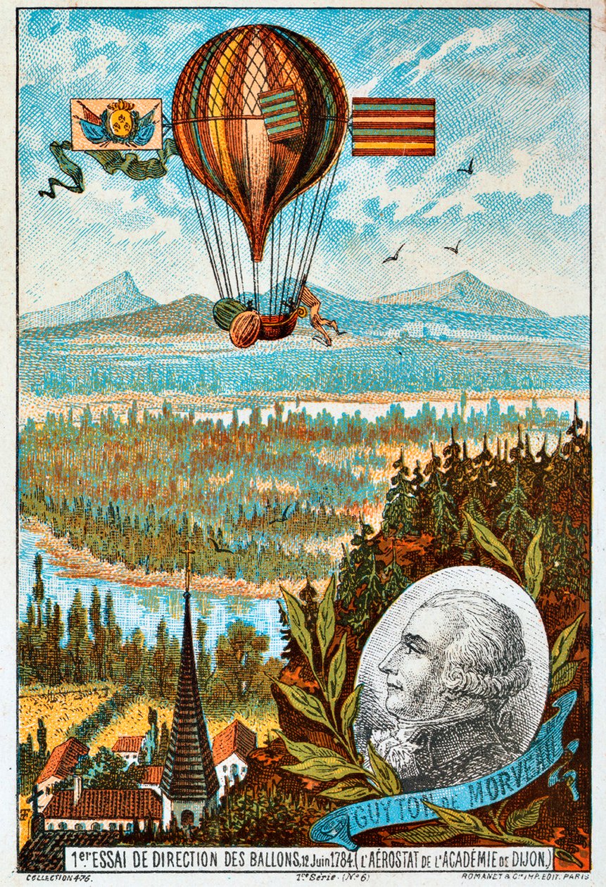 盖顿·德莫沃（Guyton de Morveau）首次尝试引导气球，法国第戎，1784年至1890年代。 作者 不明