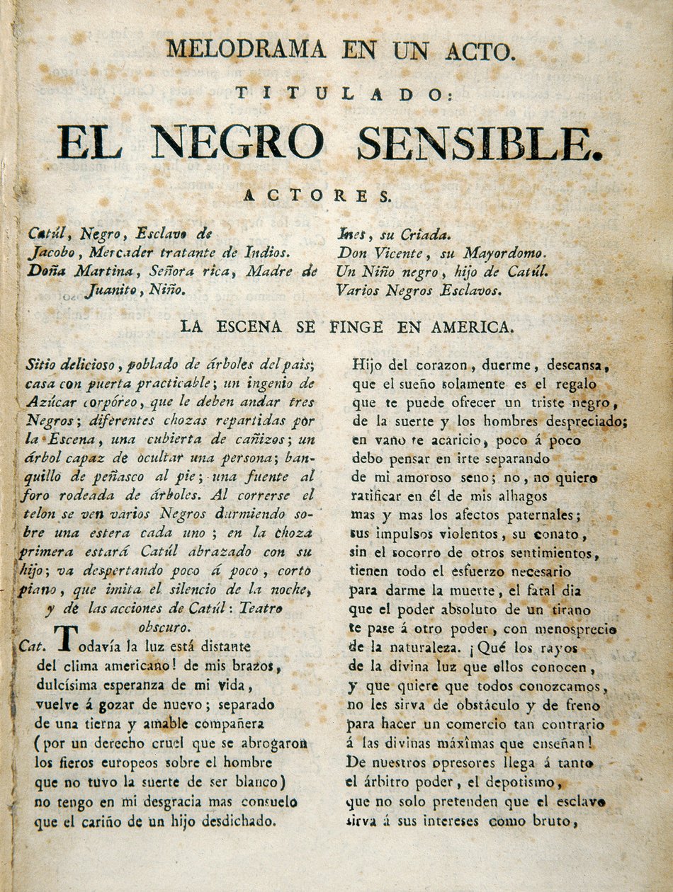 First page of "El negro sensible" 作者 不明