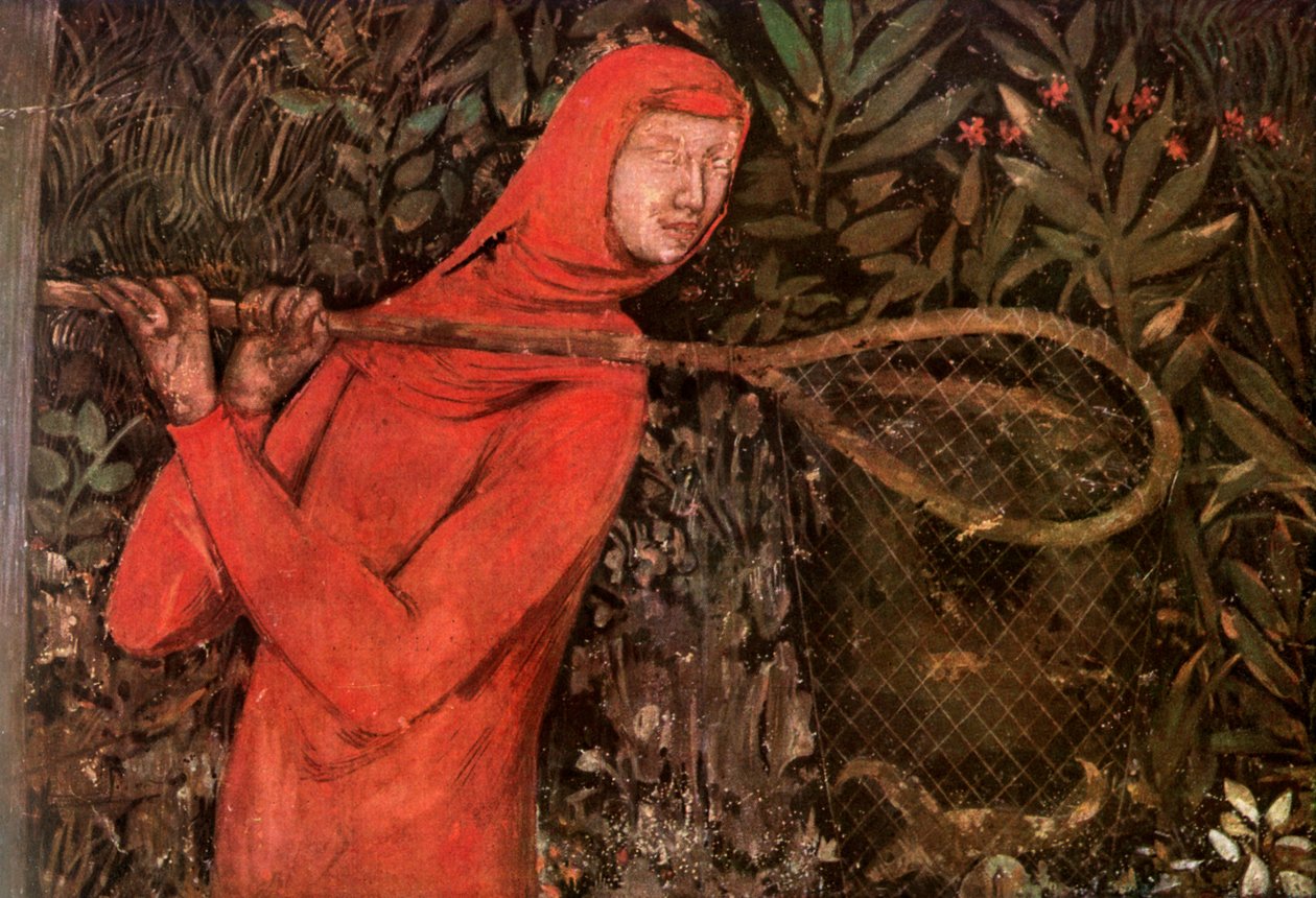 钓鱼，壁画的片段，14世纪，1909年 作者 不明