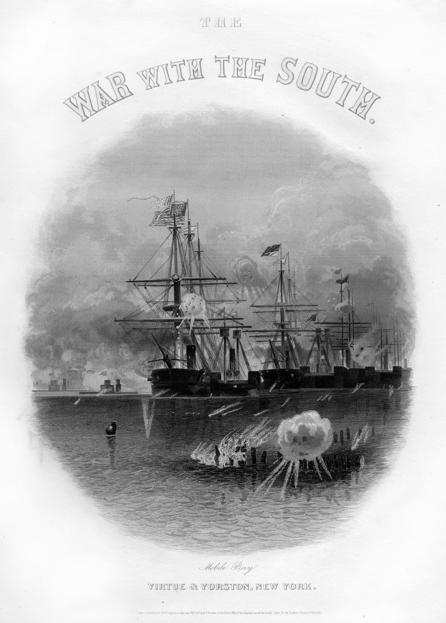 舰队经过要塞和障碍物，莫比尔湾战役，1864年8月5日，1862-1867年 作者 不明