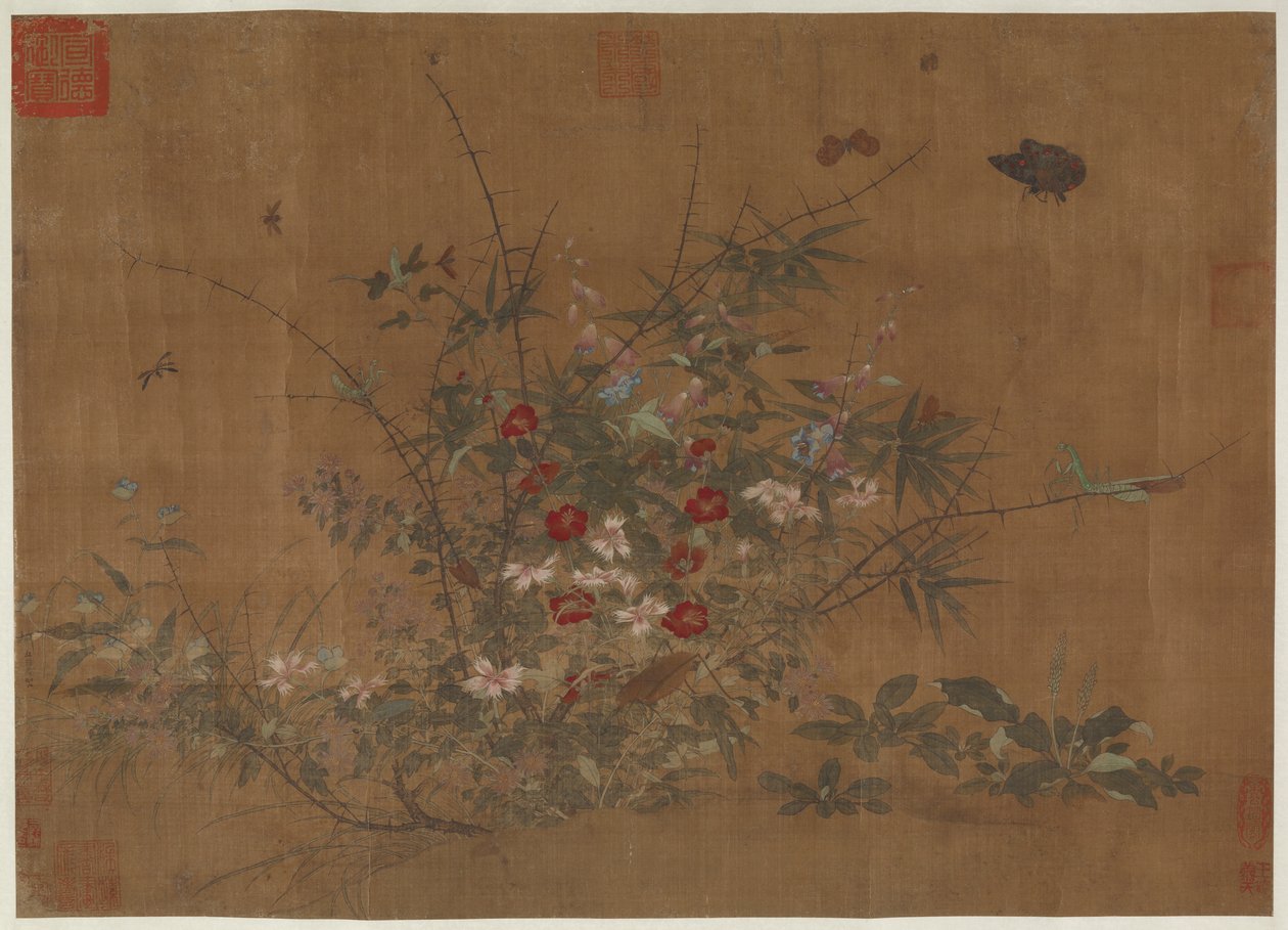 花和昆虫，明朝，15世纪。 作者 不明