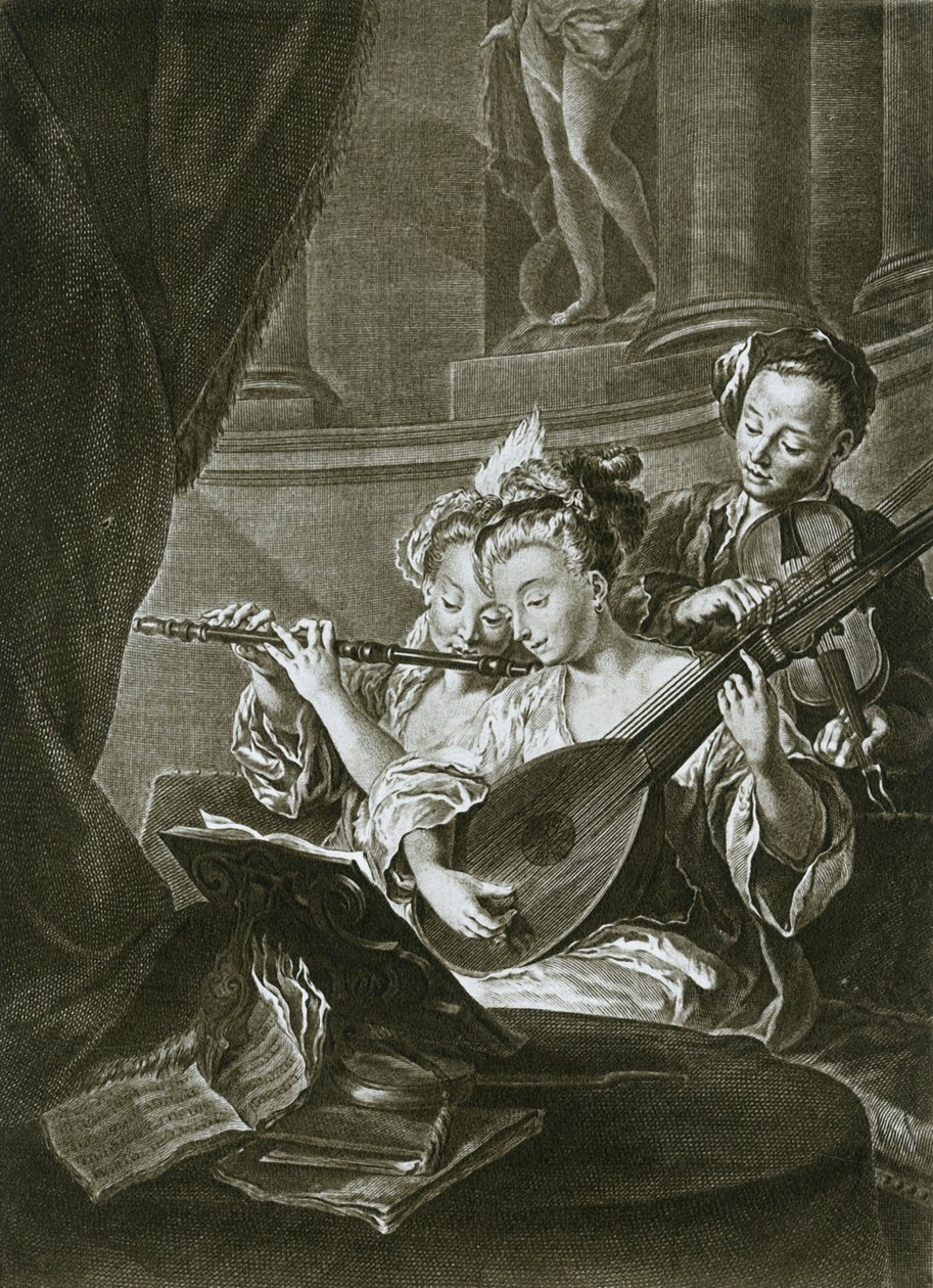 长笛，小提琴和手风琴演奏家乔治·弗雷德里克·汉德尔（George Frederick Handel），十八世纪汉堡年轻音乐家 作者 不明