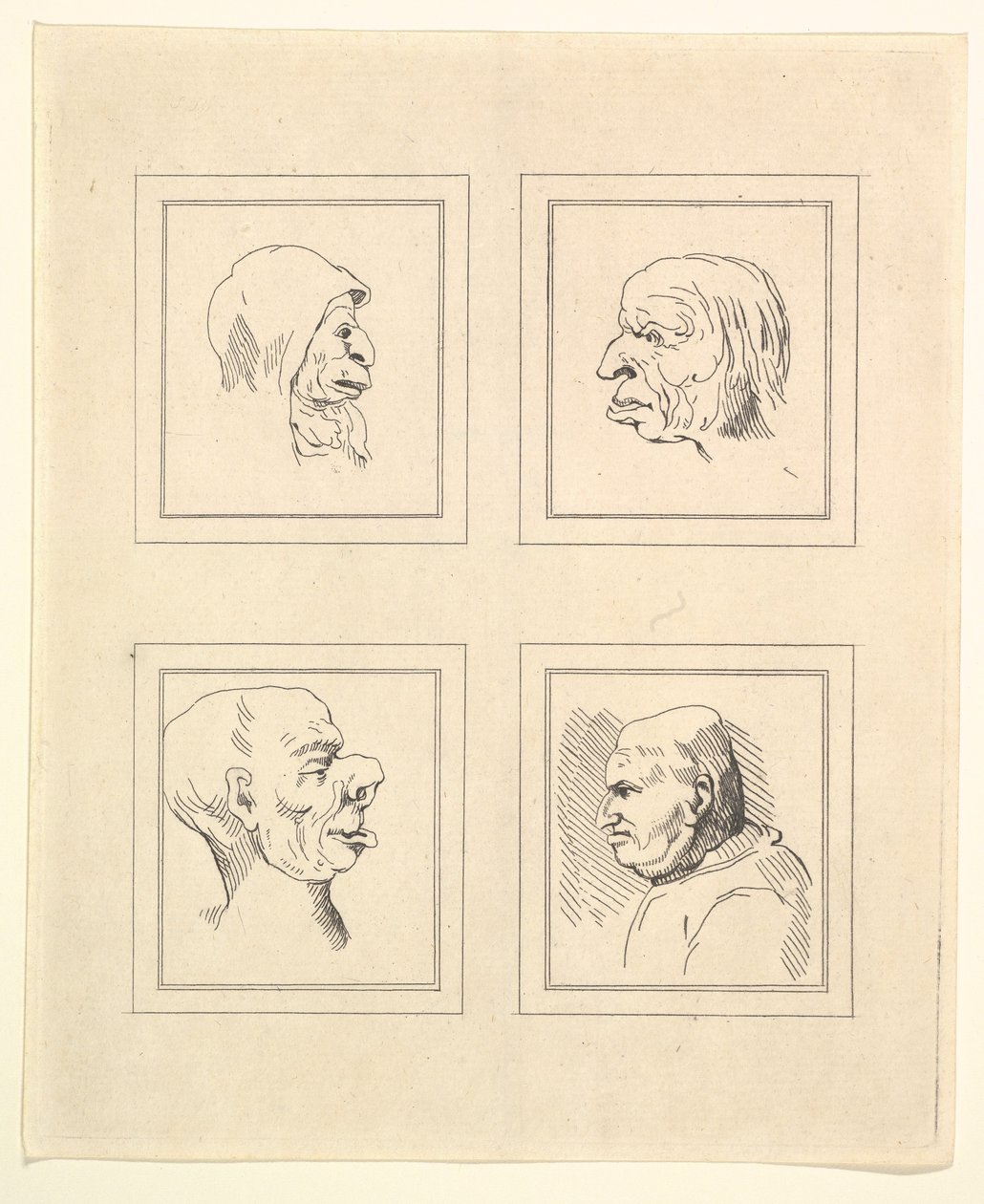1786年，莱昂纳多·达·芬奇（Leonardo da Vinci）的《 Characaturas的四个头像》，温塞尔斯劳斯·霍拉尔（Wincelslaus Hollar）的《素描》，1786年。 作者 不明