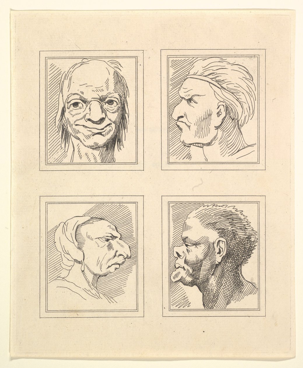 1786年，莱昂纳多·达·芬奇（Leonardo da Vinci）的《 Characaturas的四个头像》，温塞尔斯劳斯·霍拉尔（Wincelslaus Hollar）的《素描》，1786年。 作者 不明