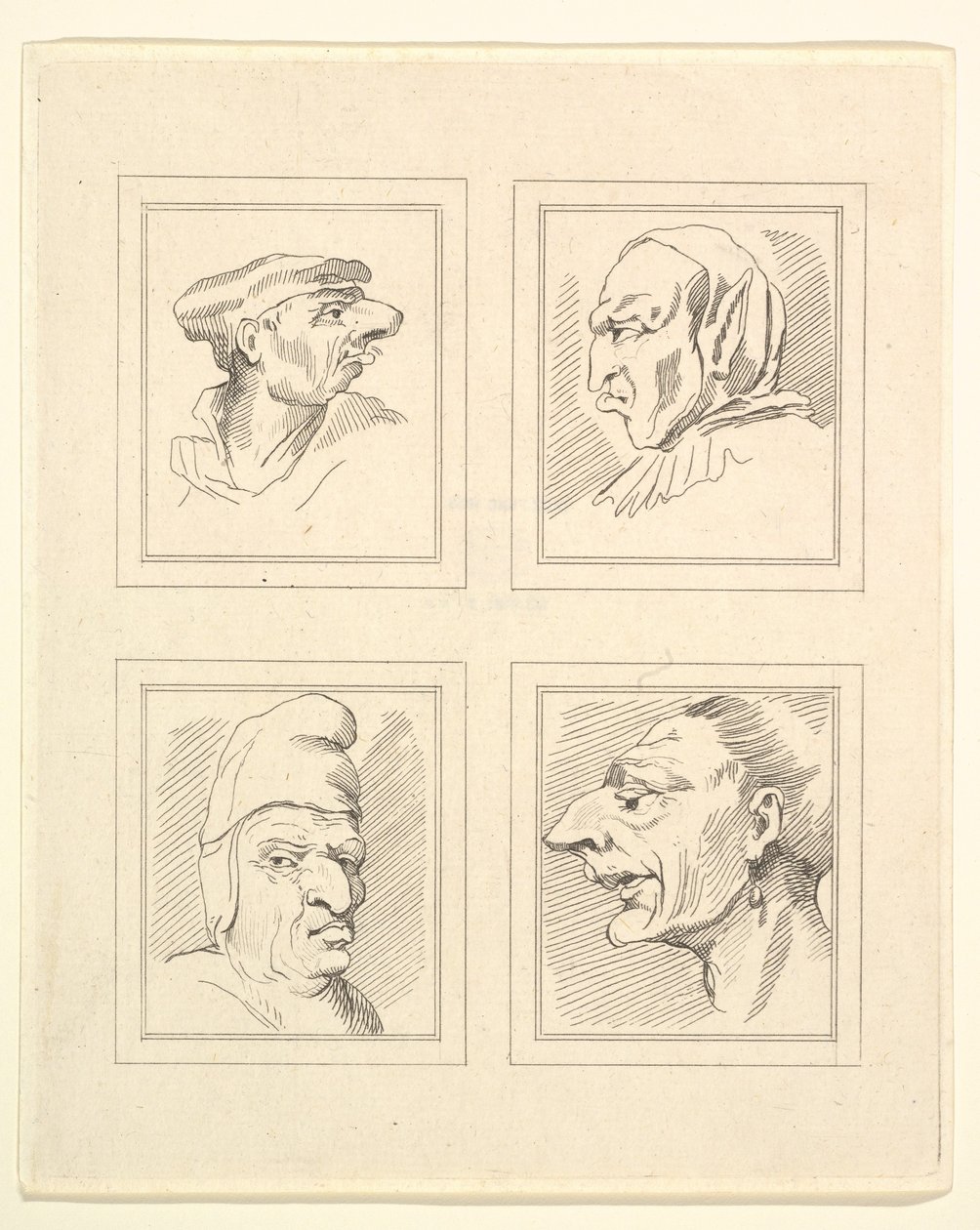 1786年，莱昂纳多·达·芬奇（Leonardo da Vinci）的《 Characaturas的四个头像》，温塞尔斯劳斯·霍拉尔（Wincelslaus Hollar）的《素描》，1786年。 作者 不明