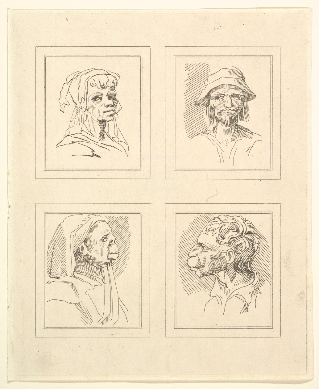 1786年，莱昂纳多·达·芬奇（Leonardo da Vinci）的《 Characaturas的四个头像》，温塞尔斯劳斯·霍拉尔（Wincelslaus Hollar）的《素描》，1786年。 作者 不明