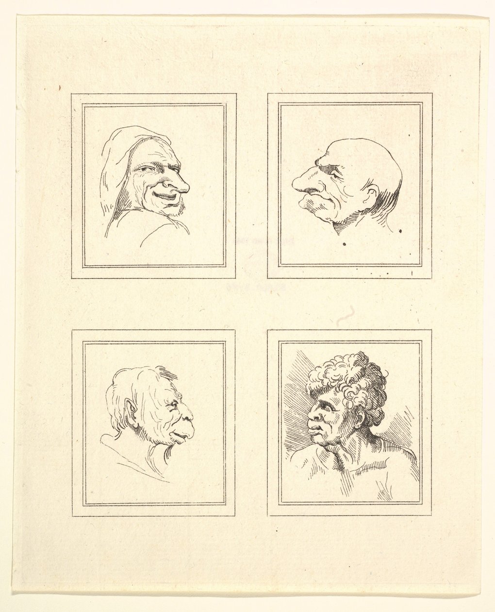 1786年，莱昂纳多·达·芬奇（Leonardo da Vinci）的《 Characaturas的四个头像》，温塞尔斯劳斯·霍拉尔（Wincelslaus Hollar）的《素描》，1786年。 作者 不明