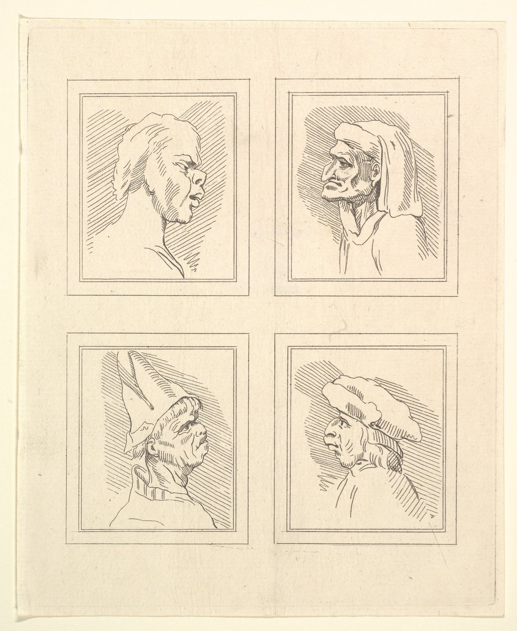 1786年，莱昂纳多·达·芬奇（Leonardo da Vinci）的《 Characaturas的四个头像》，温塞尔斯劳斯·霍拉尔（Wincelslaus Hollar）的《素描》，1786年。 作者 不明