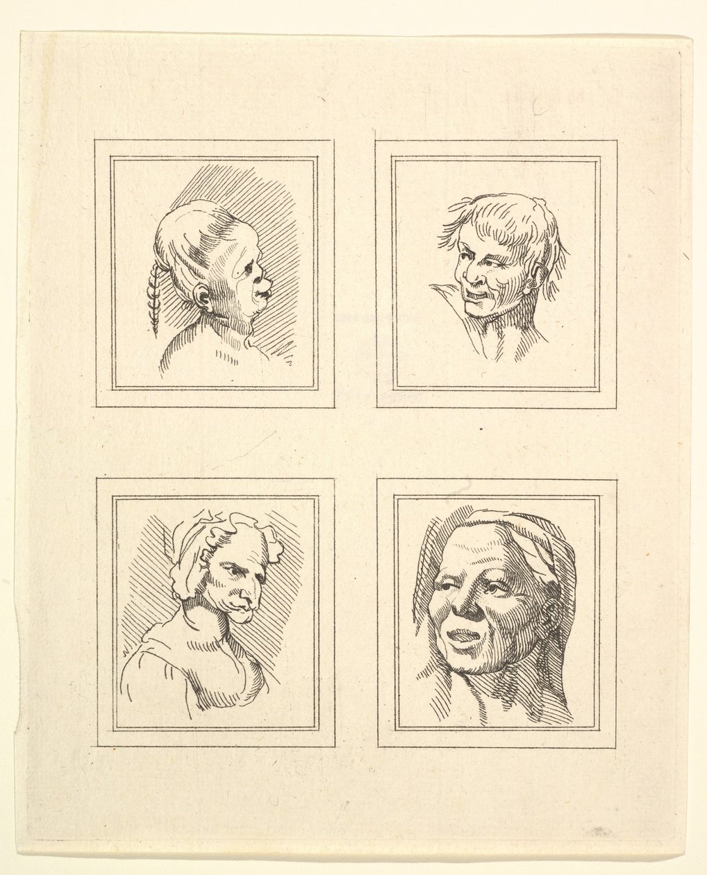 1786年，莱昂纳多·达·芬奇（Leonardo da Vinci）的《 Characaturas的四个头像》，温塞尔斯劳斯·霍拉尔（Wincelslaus Hollar）的《素描》，1786年。 作者 不明