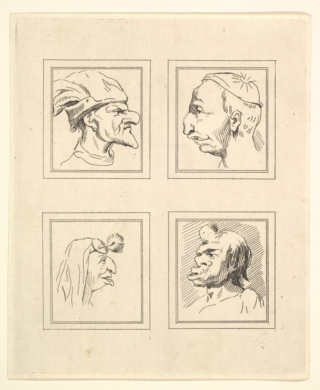 达·芬奇（Leonardo da Vinci）的《 Characaturas的四个头像》，温塞尔斯劳斯·霍拉尔（Wincelslaus Hollar）的绘画作品，摄于1786年。 作者 不明