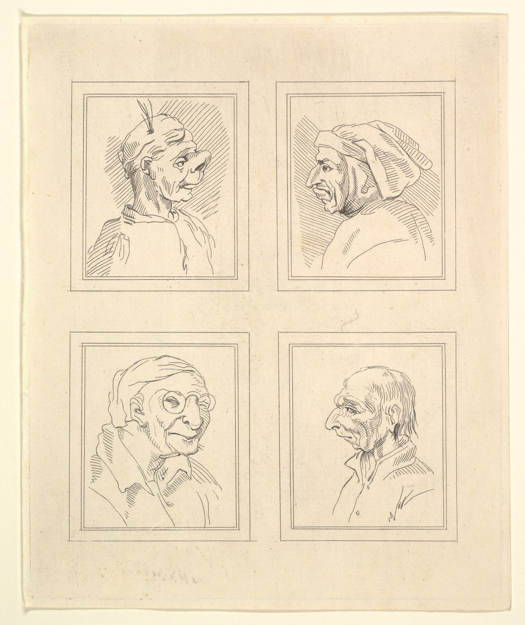 达·芬奇（Leonardo da Vinci）的《 Characaturas的四个头像》，温塞尔斯劳斯·霍拉尔（Wincelslaus Hollar）的绘画作品，摄于1786年。 作者 不明