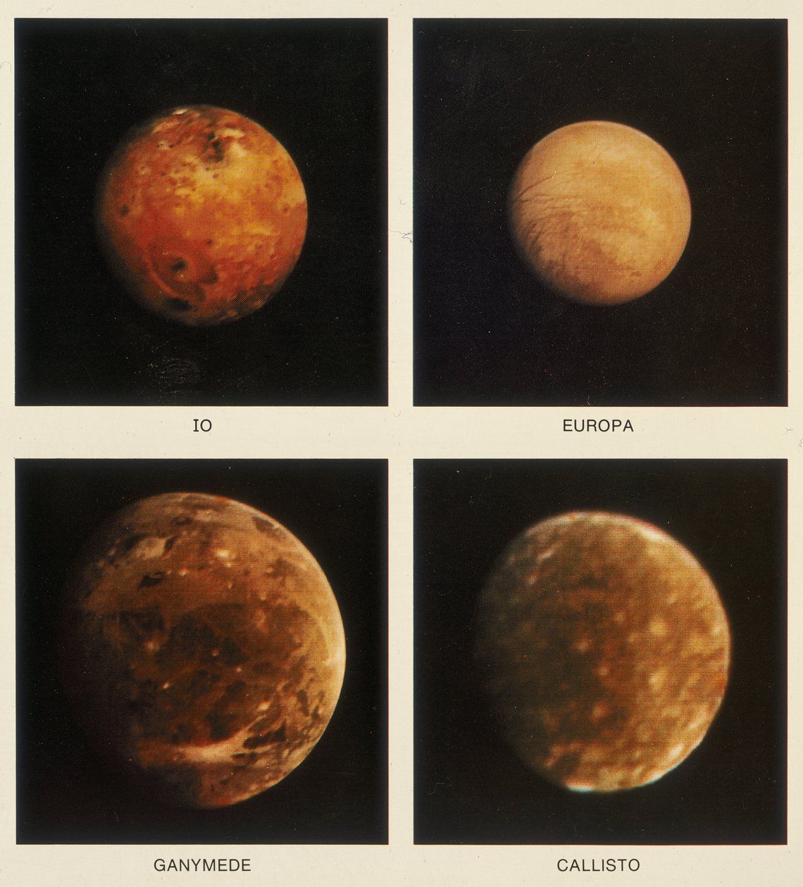木星的四个卫星。艾欧，欧罗巴，木卫三和卡利斯托，1979年 作者 不明
