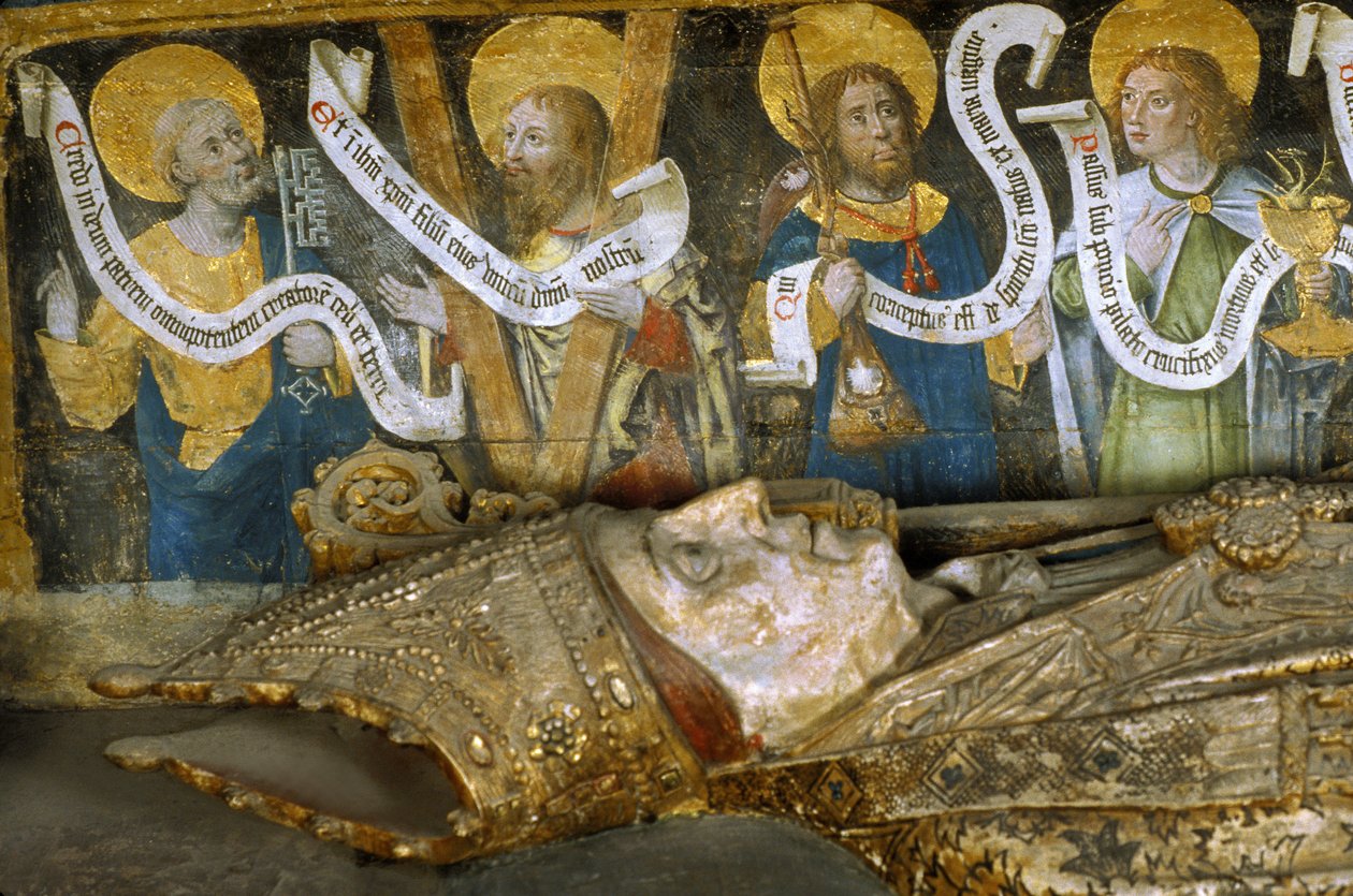 France - Somme - Department 80 - Amiens - Interior of the Cathedrale - Small quatrain in old French subtitling - “” the martyrdom of Saint Firmin”” (Firmin d