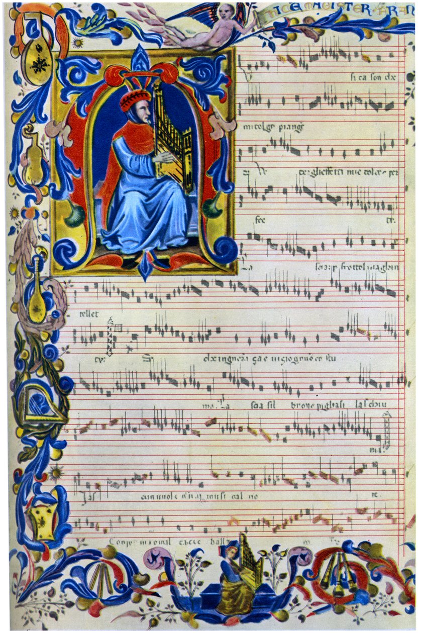 弗朗切斯科·兰迪诺（Francesco Landino）演奏便携式琴，1325-1973 作者 不明