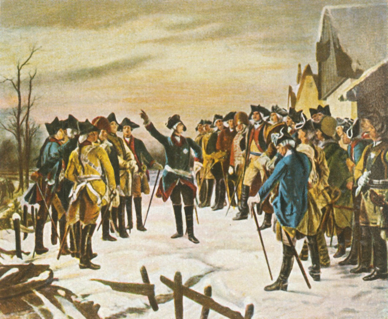 腓特烈大帝（Frederick the Great）于1757年12月5日在洛伊森战役前夕发表演讲。 作者 不明