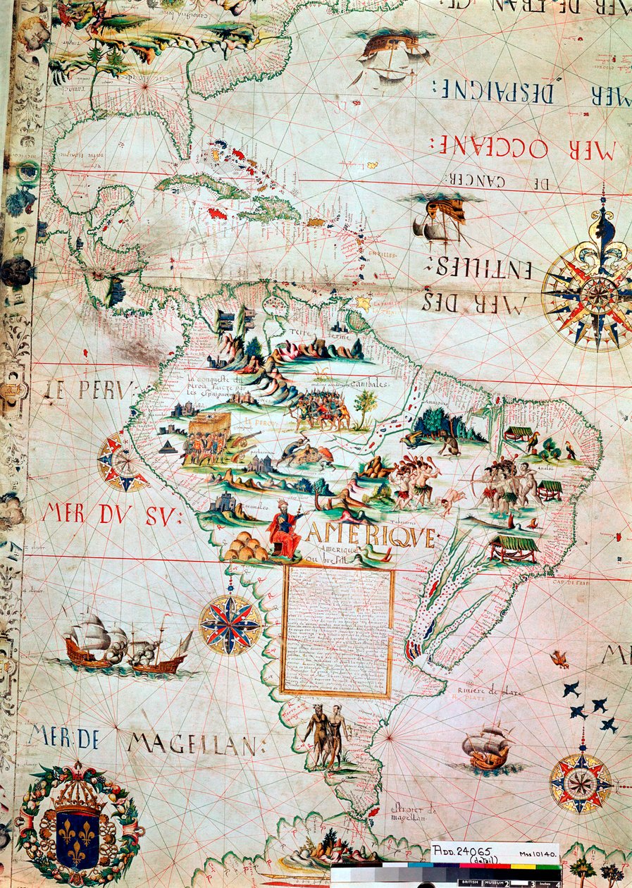 中美洲和南美洲法国地图，法语，1550年 作者 不明