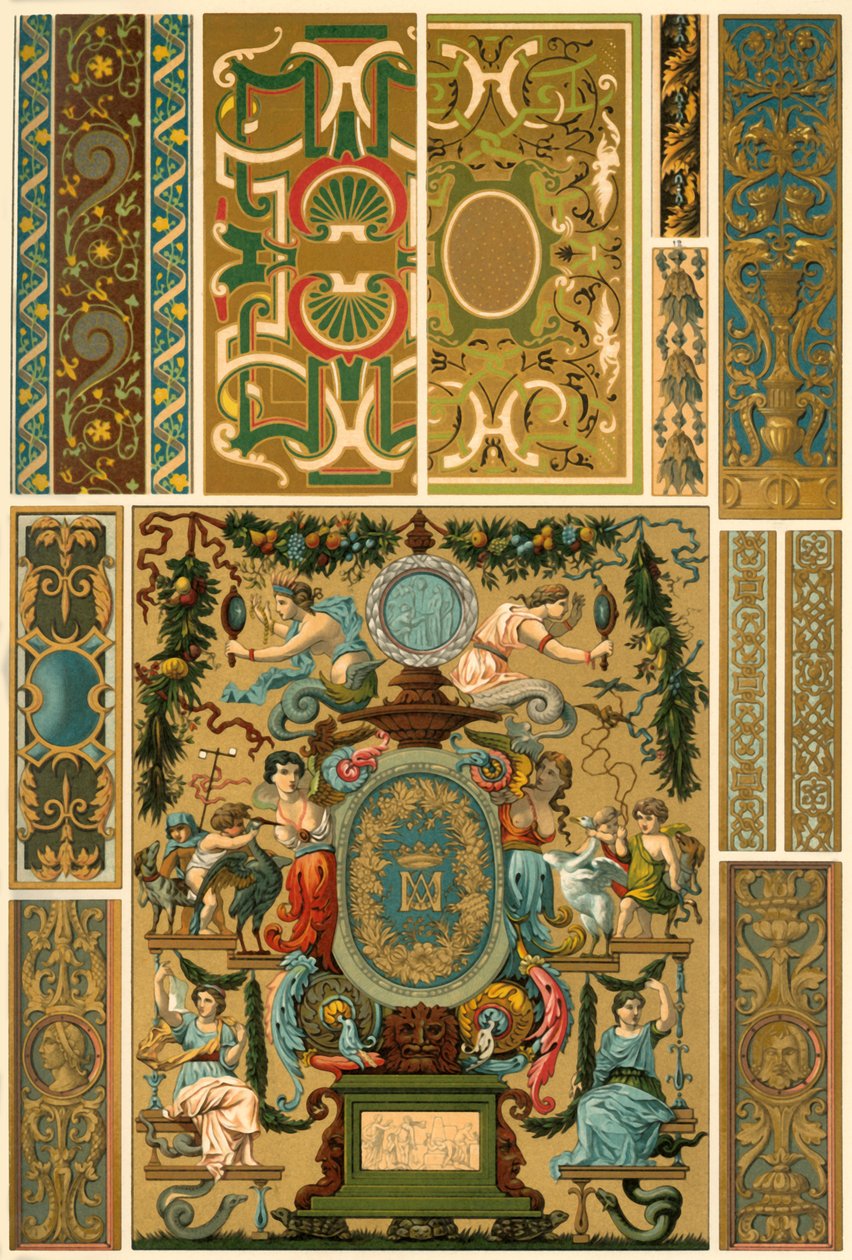 法国文艺复兴时期的壁画、多色彩绘雕塑、编织和书籍封面，1898年。 作者 不明