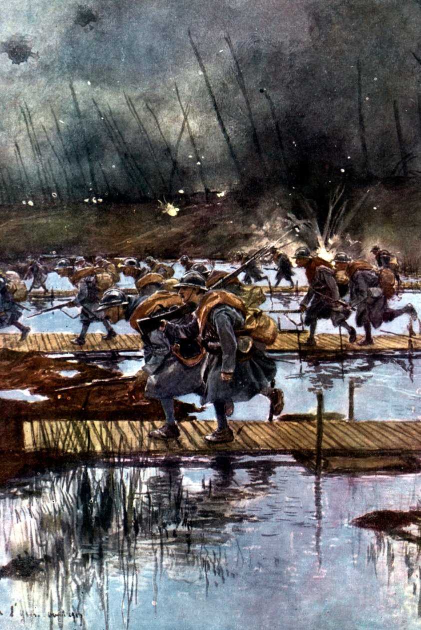 第一次世界大战，法国第一步兵部队越过伊瑟运河，1917年7月31日上午4.45 作者 不明