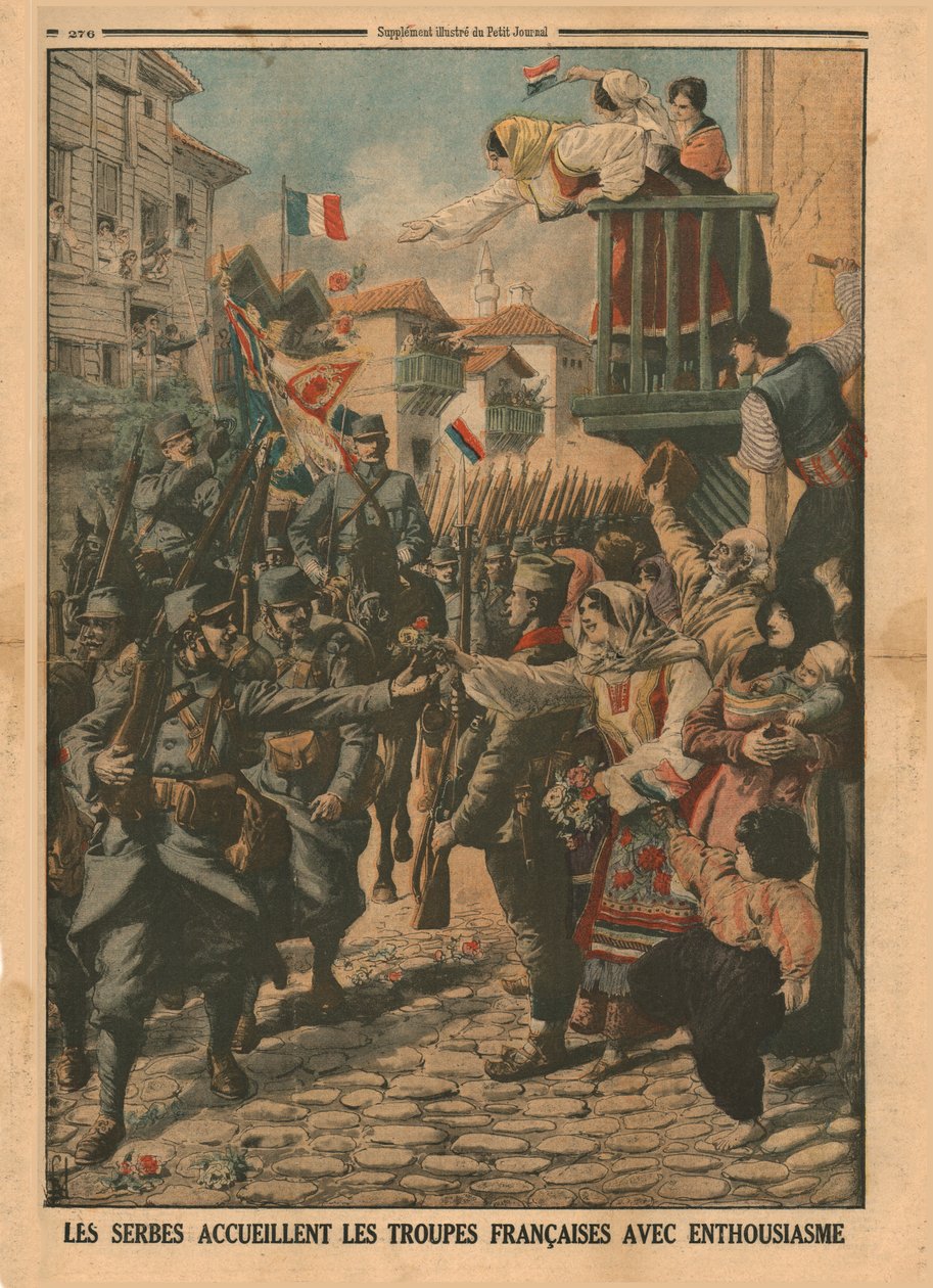 1915年，塞族人热情地欢迎法国军队。 作者 不明