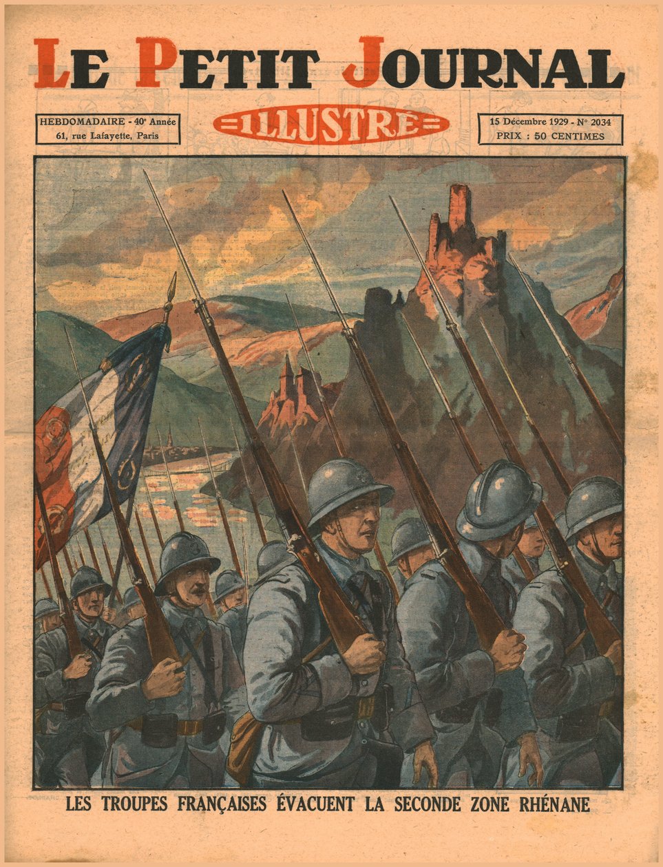 法国军队于1929年离开莱茵河第二区。 作者 不明