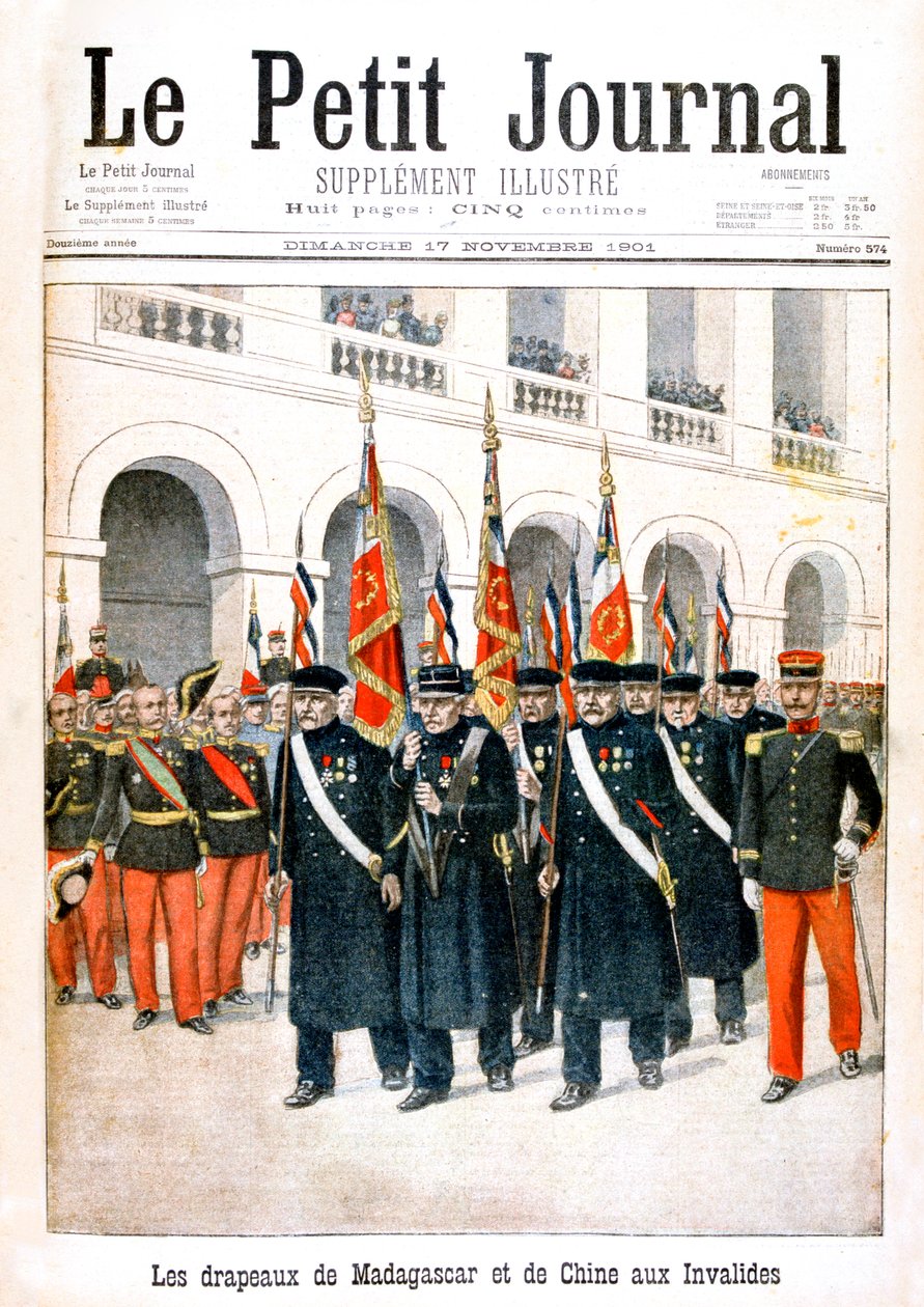 法国退伍军人手持马达加斯加和中国战役的旗帜，1901年 作者 不明