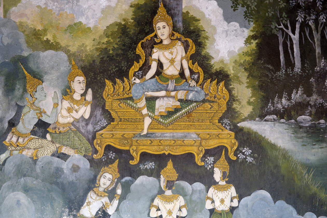 清迈Wat Phra Doi Suthep的壁画，描绘了佛祖的生活场景。泰国 作者 不明