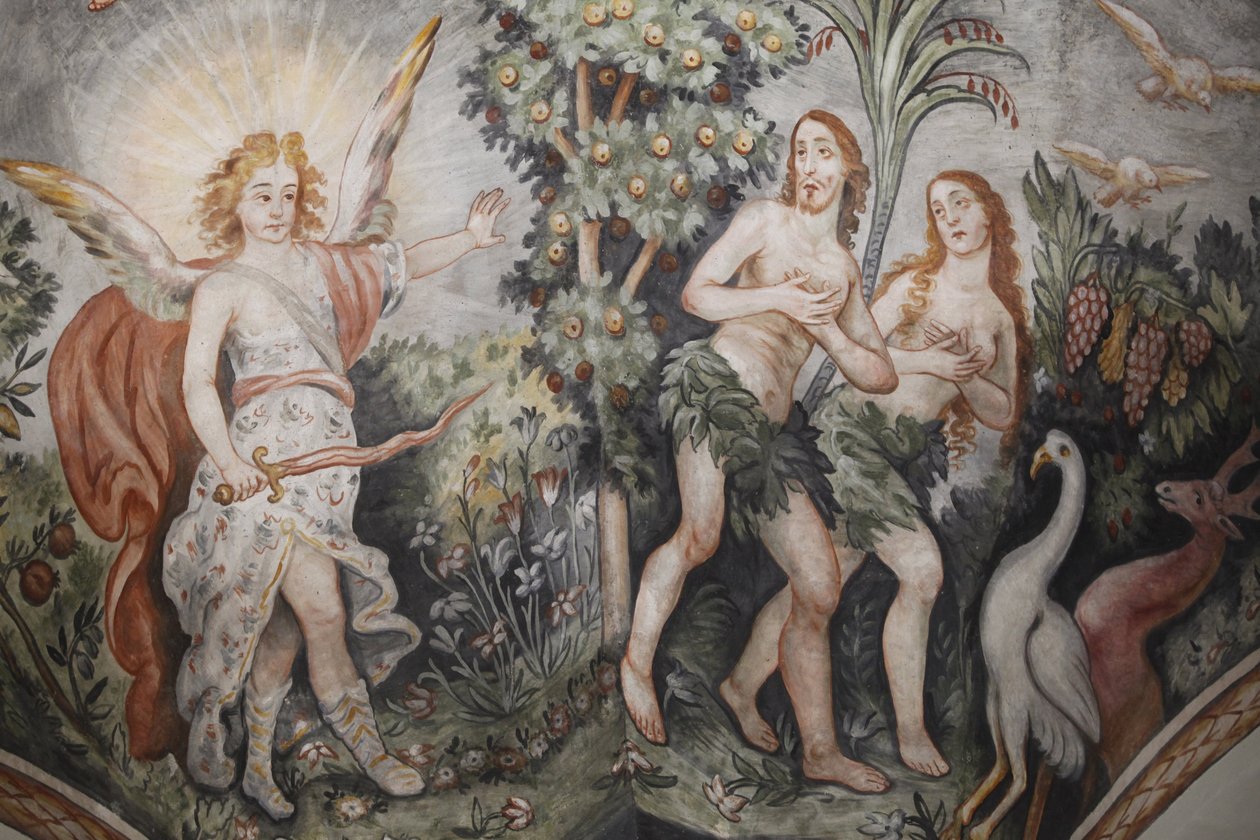 Fresco in Maglie church : Adam & Eve expelled from heaven, Maglie, Italie 作者 不明