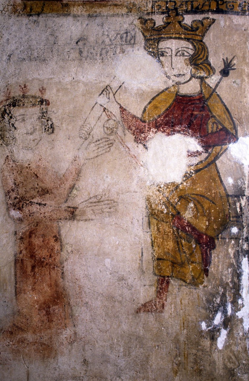 Pernes-les-Fontaines (Pernes les Fontaines, Vaucluse (84)) 的费朗德塔壁画，来自 13 世纪：安茹的查理一世（1227-1285），西西里的曼弗雷德一世或霍亨斯陶芬的遗体（约 1232 年） -1266) 带来了。 作者 不明