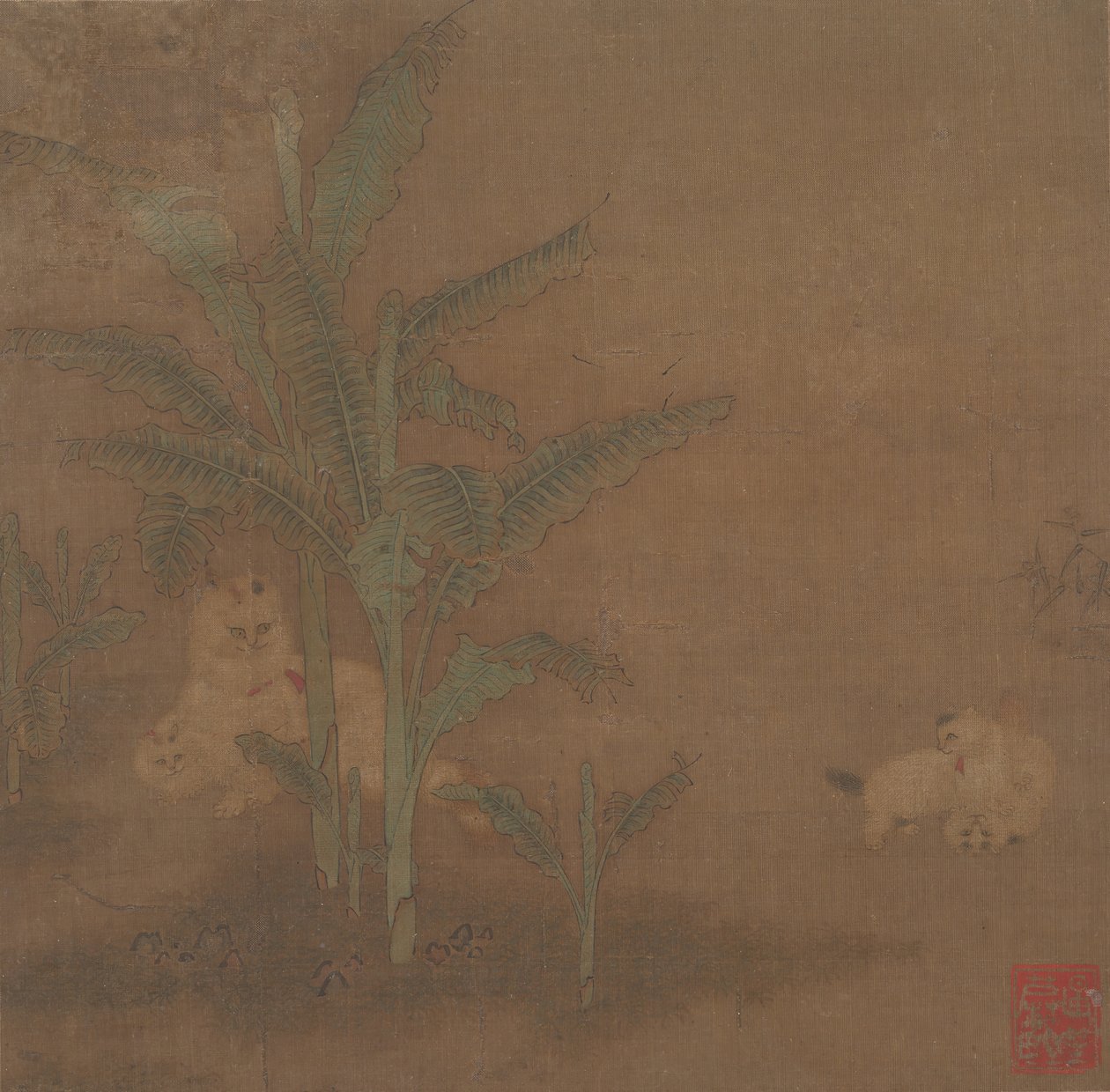 香蕉树下嬉戏的小猫，15世纪。 作者 不明