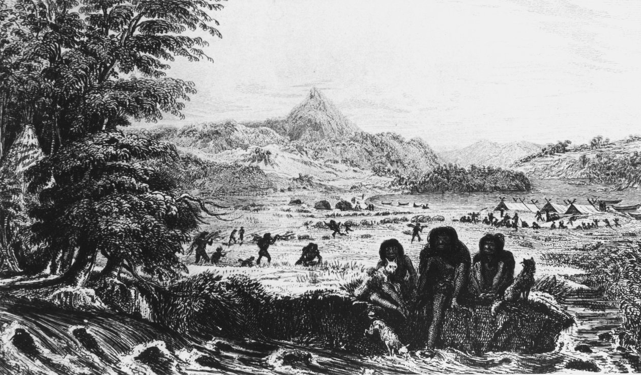 1831年，8391年，在Woollya的Fuegians，Fitzroy探险营 作者 不明