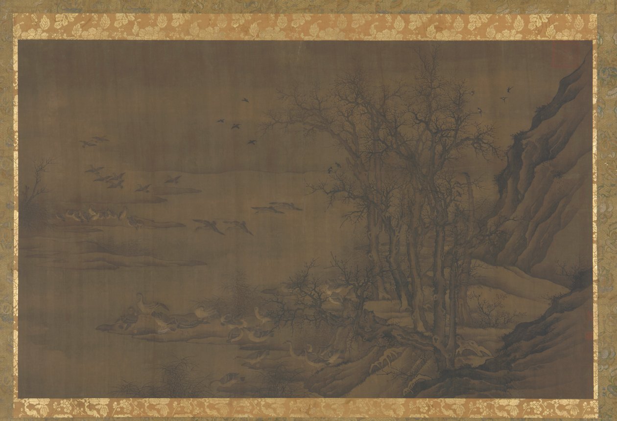 雾河上黎明的大雁，15世纪。 作者 不明