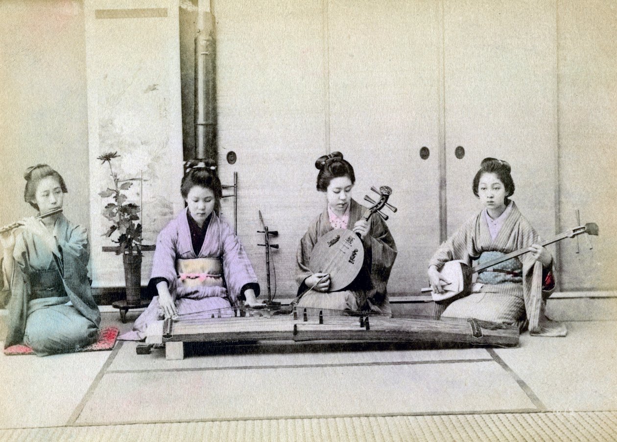 艺playing演奏传统乐器，日本，1880年 作者 不明