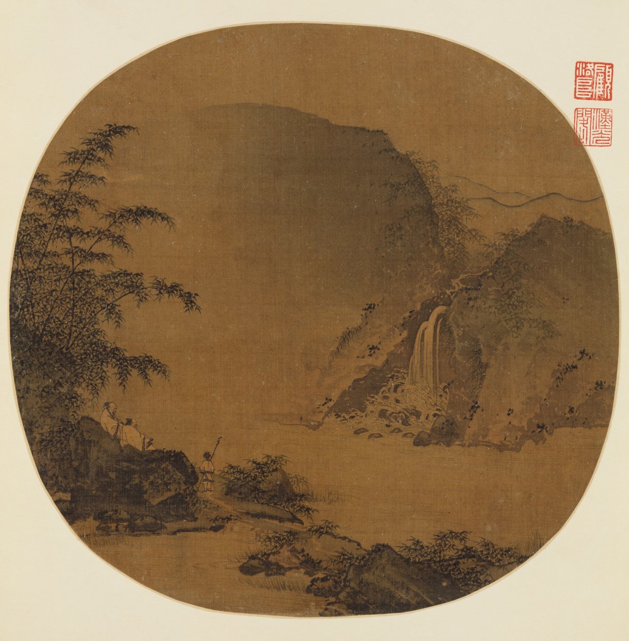 先生们凝视着瀑布，十三世纪。 作者 不明