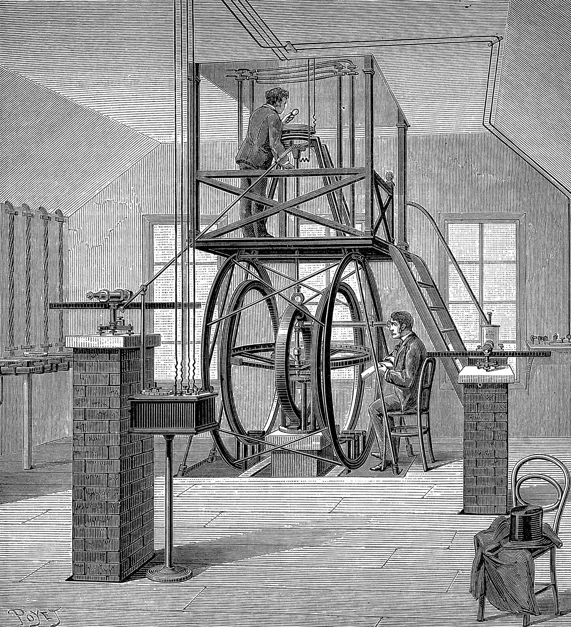 美国纽约康奈尔大学物理实验室的巨型振镜，1886年 作者 不明