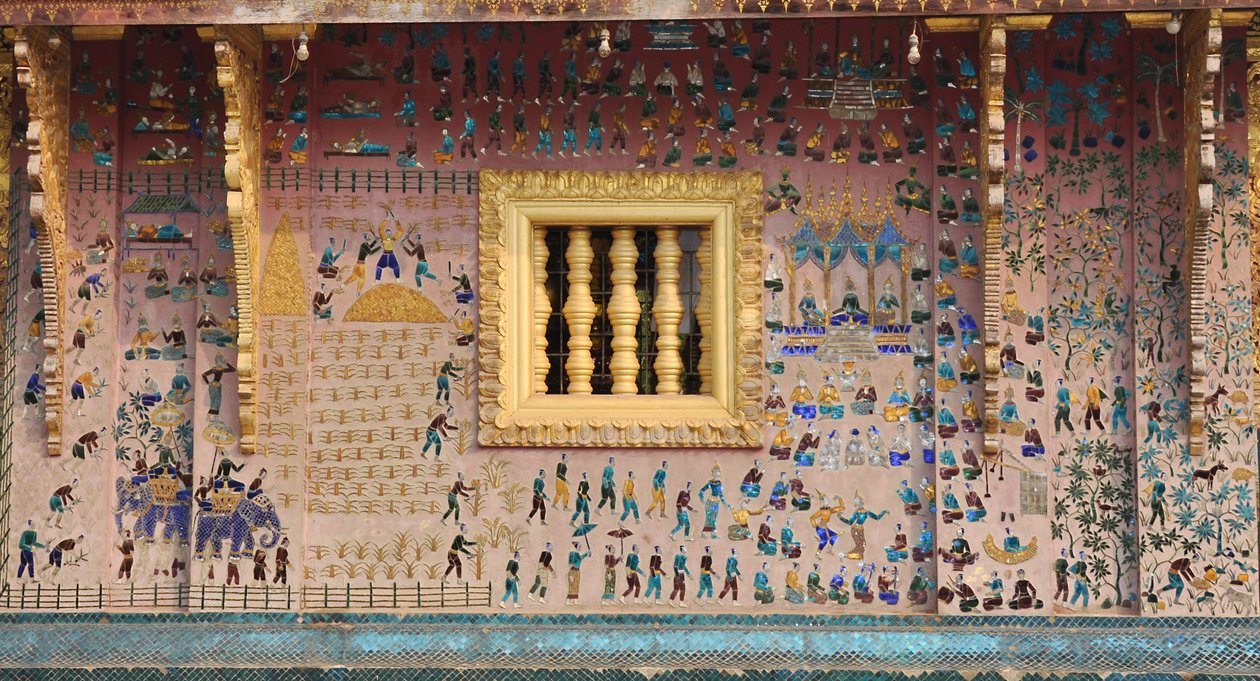 老挝琅勃拉邦的雄通寺的玻璃马赛克，1950年代 作者 不明