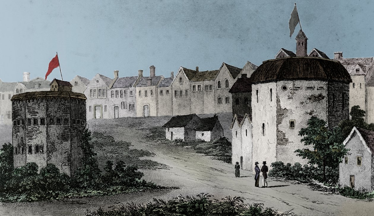 Globe Theatre，Bankside，Southwark right and the Bear Garden，c1597 1825。 作者 不明