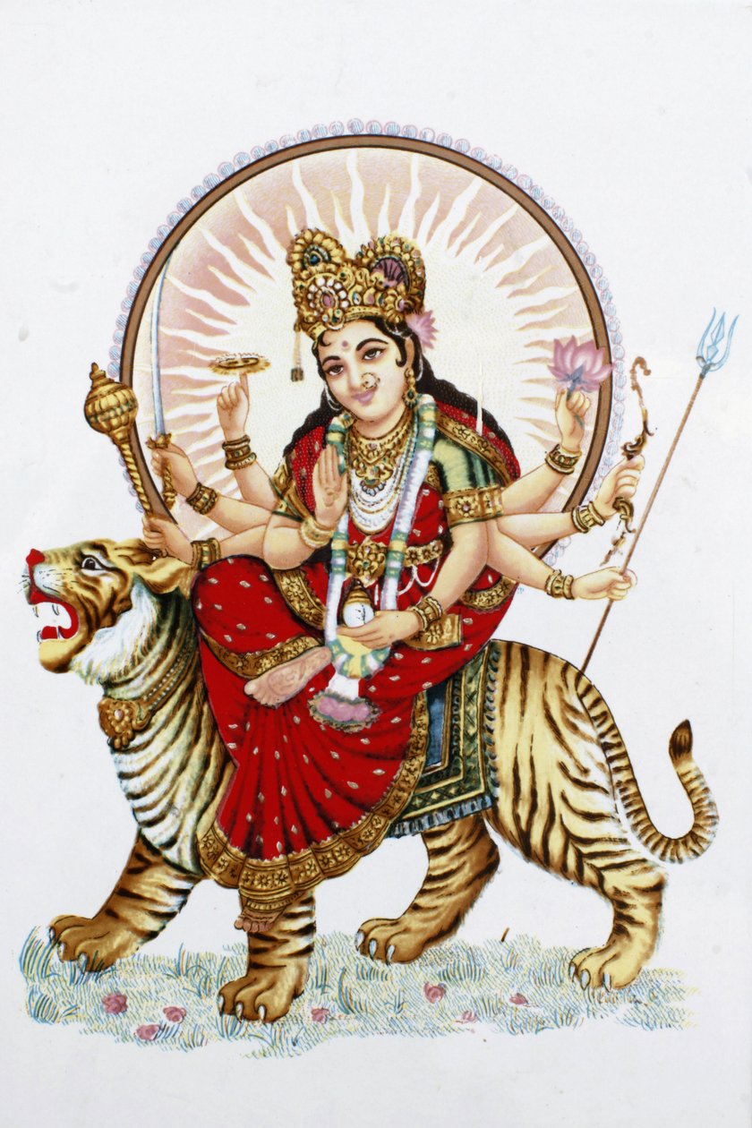 女神 Sherawali (Durga) 骑虎 瑞诗凯诗印度 作者 不明