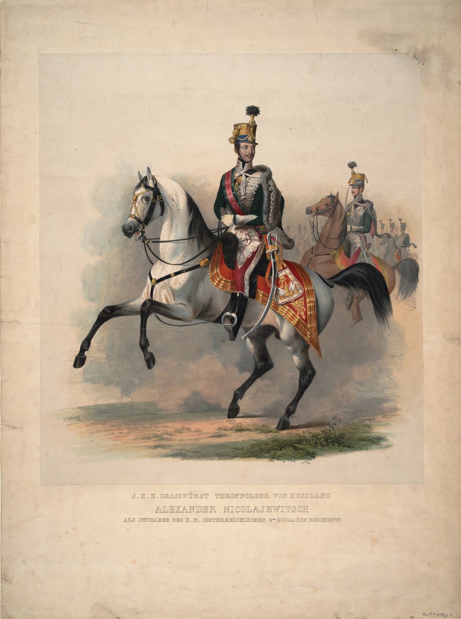 大公亚历山大·尼古拉耶维奇（Alexander Nikolayevich）担任奥地利第4轻骑兵团上校，1845年 作者 不明