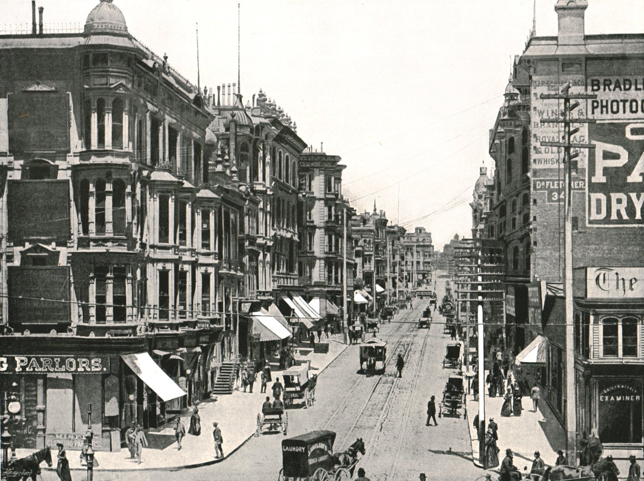 格兰特大道（Grant Avenue）从美国旧金山市场街向北看，1895年。 作者 不明