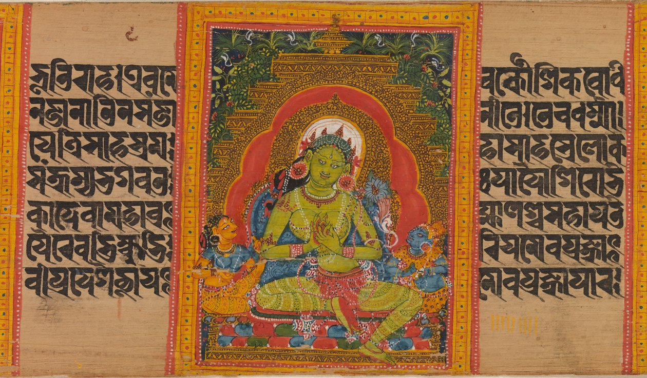 格林·塔拉（Green Tara），《开本》（Folio）来自...《完美的智慧手稿》，十二世纪初。 作者 不明