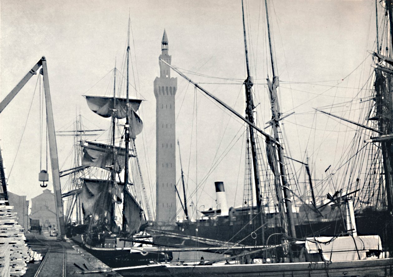 格里姆斯比（Grimsby）-码头风景，液压塔，1895年 作者 不明