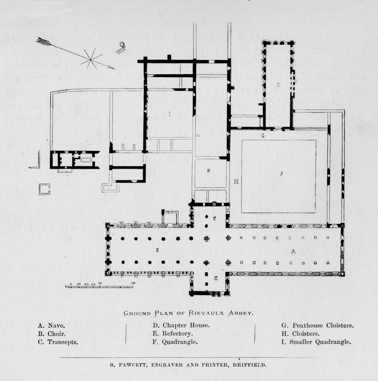 Rievaulx修道院平面图，1897年 作者 不明