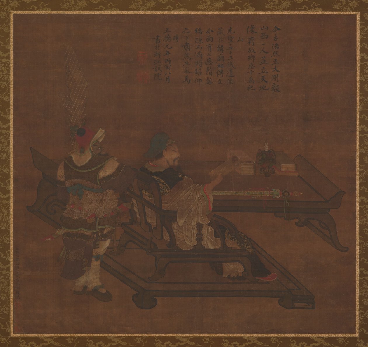关羽和周仓，明朝，1368-1644。 作者 不明