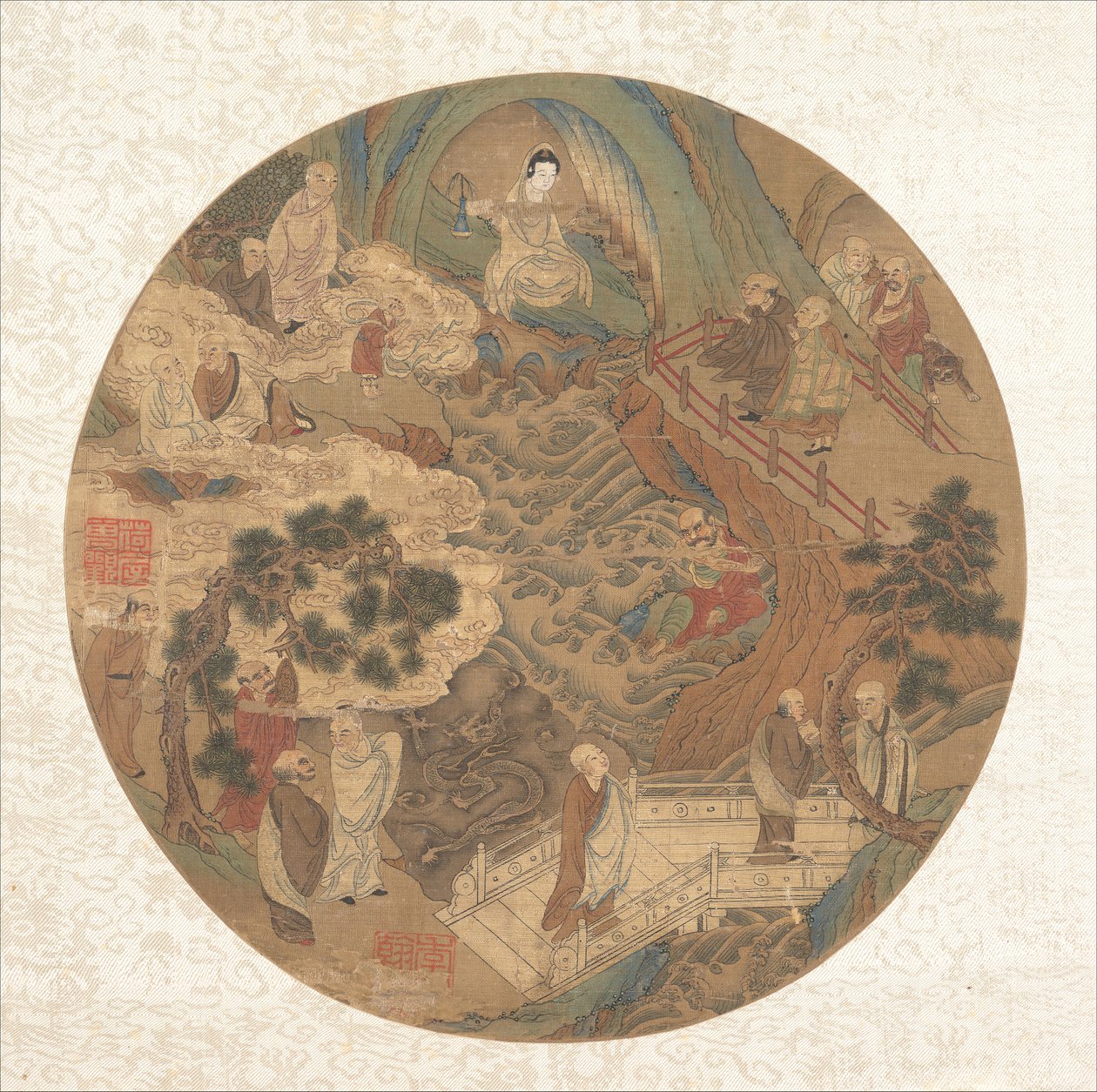 观音菩萨和十六罗汉，16-17世纪。 作者 不明