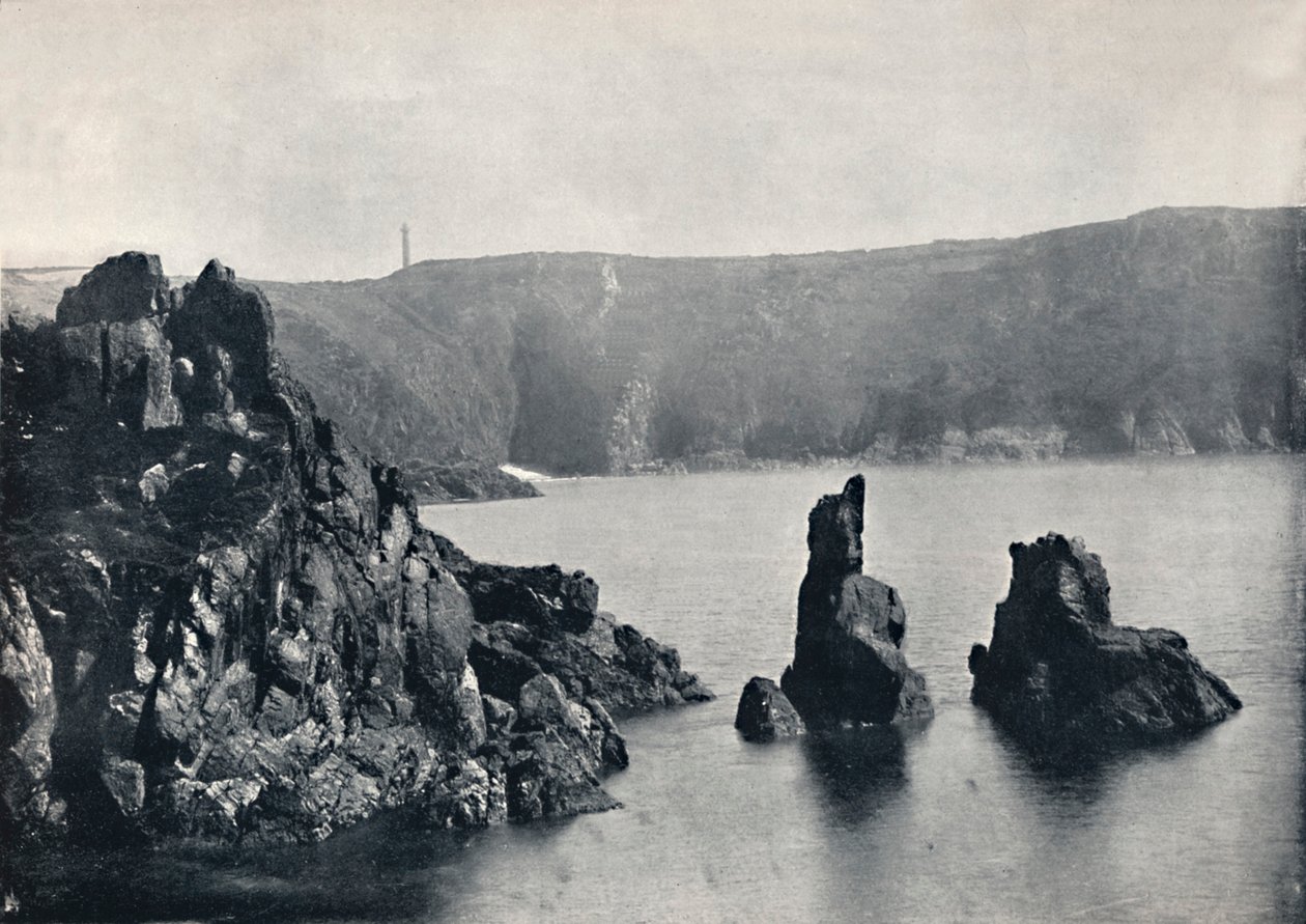 根西岛-Moulin Huet湾，有狗和狮子岩，1895年 作者 不明