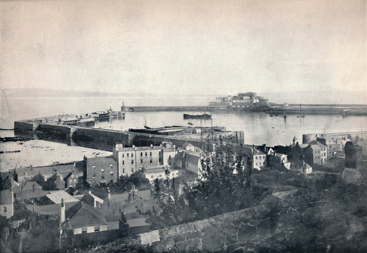 根西岛-圣彼得港和短号城堡，1895年 作者 不明
