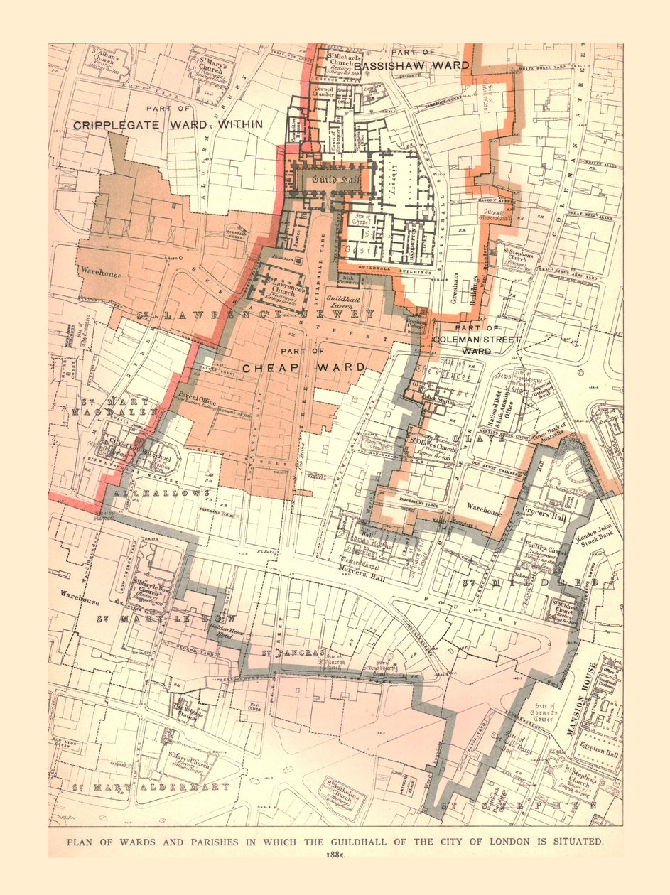 伦敦市政厅市。病区和教区计划，1885年，1886年 作者 不明