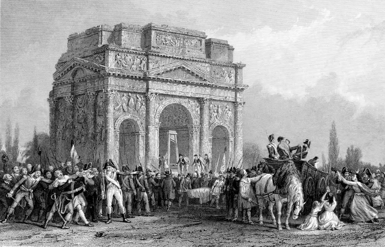 1793-1794年法国大革命时期，在法国奥兰治的马里乌斯拱门下架设断头台 作者 不明