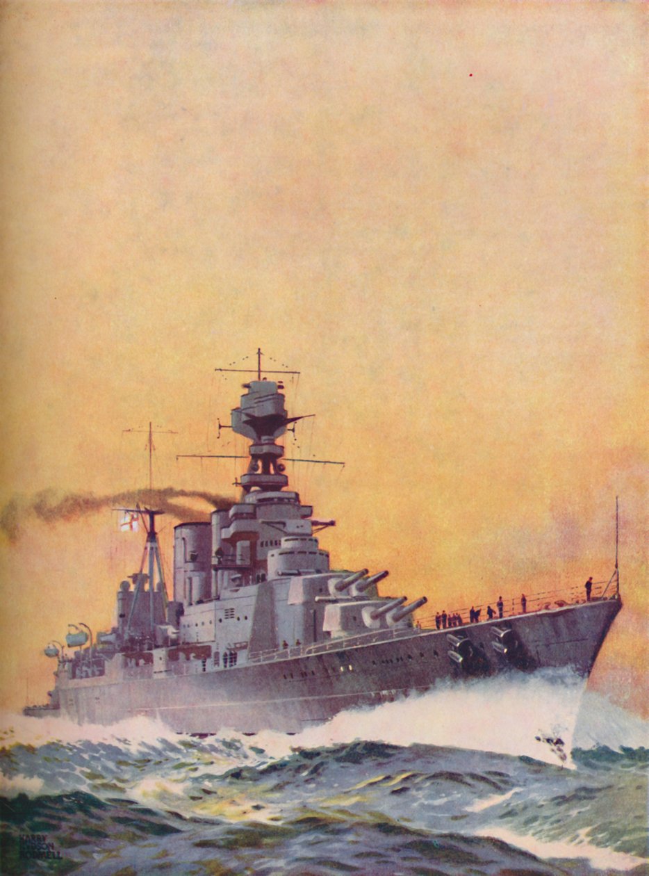 HMS胡德号（HMS Hood）于1916年放下，并于1920年，1937年完成 作者 不明