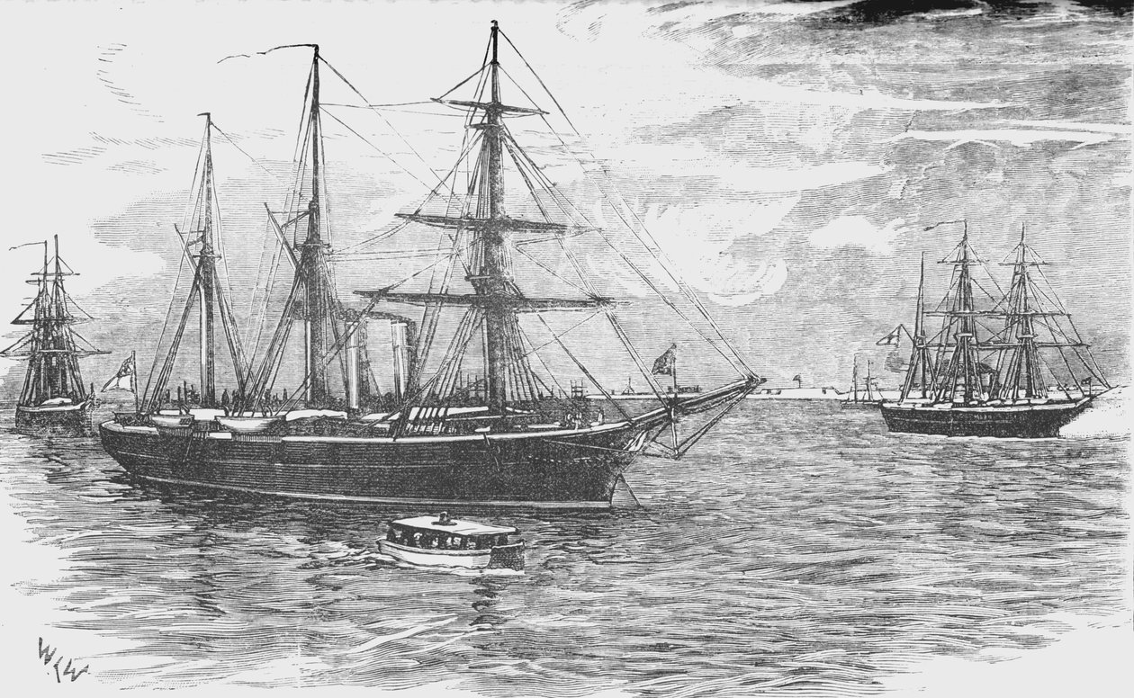 HMS虹膜，与炮舰信标和诱饵，封锁达米埃塔，c1882 作者 不明